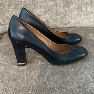 Talbots Elegant Black Women's Heels with gold accent on heel.